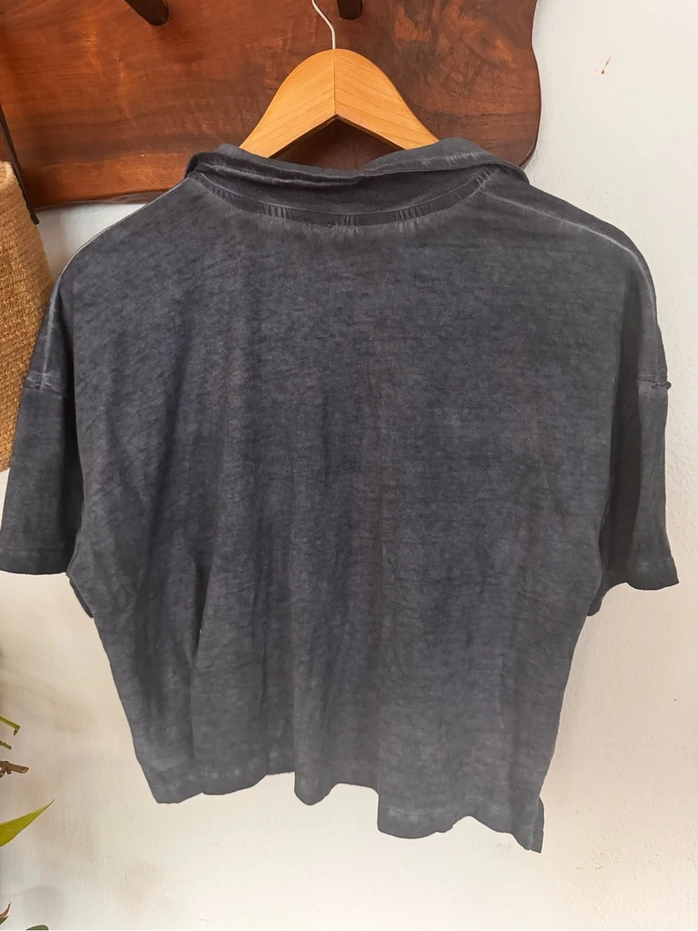 Free People 100% Cotton Button Front Polo Shirt Denim Wash M Coastal Minimalist